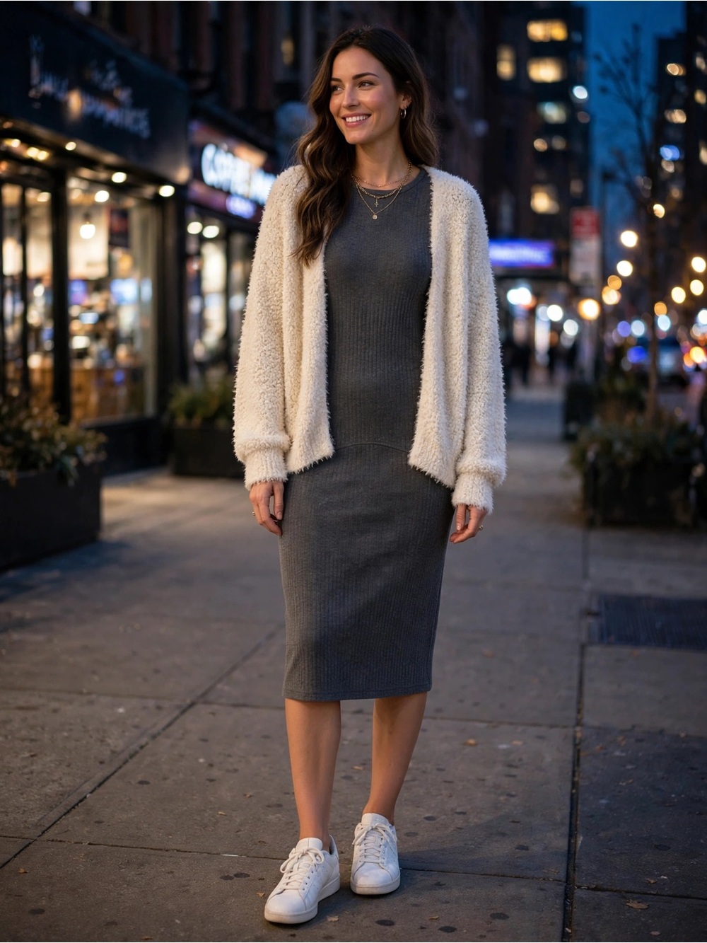 MOSS  Flattering Ribbed Knit Midi, Charcoal Gray size XS Stretchy Comfy Blend